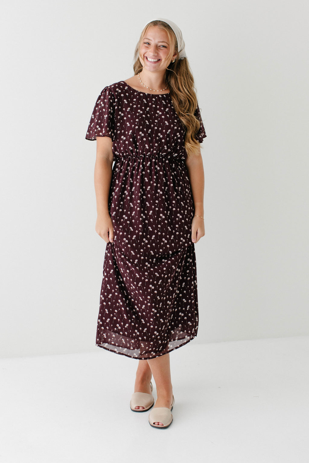 'Naomi' Floral Midi Dress in Wine