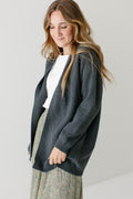 'Mattie' Cotton Textured Cardigan in Charcoal