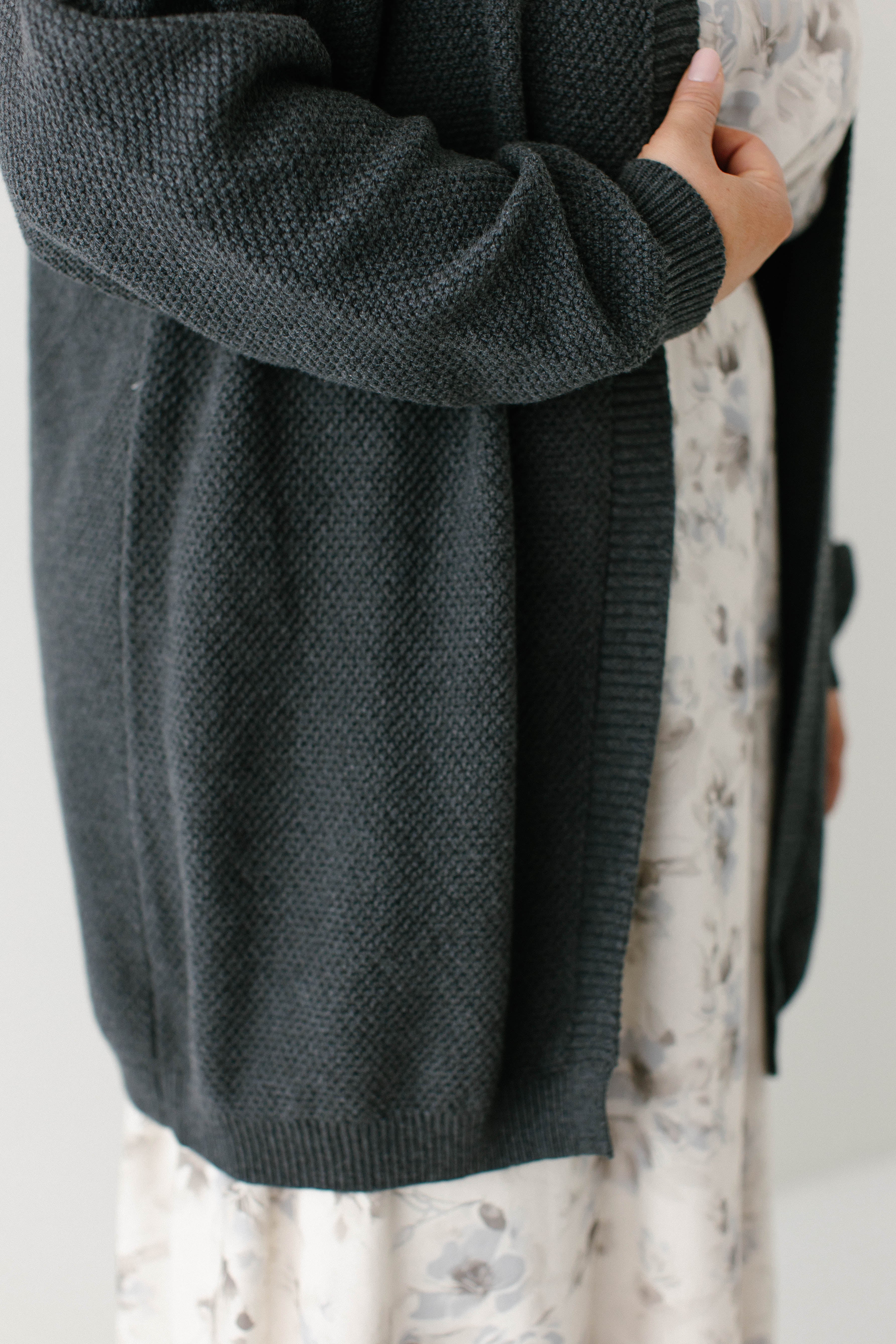 'Mattie' Cotton Textured Cardigan in Charcoal